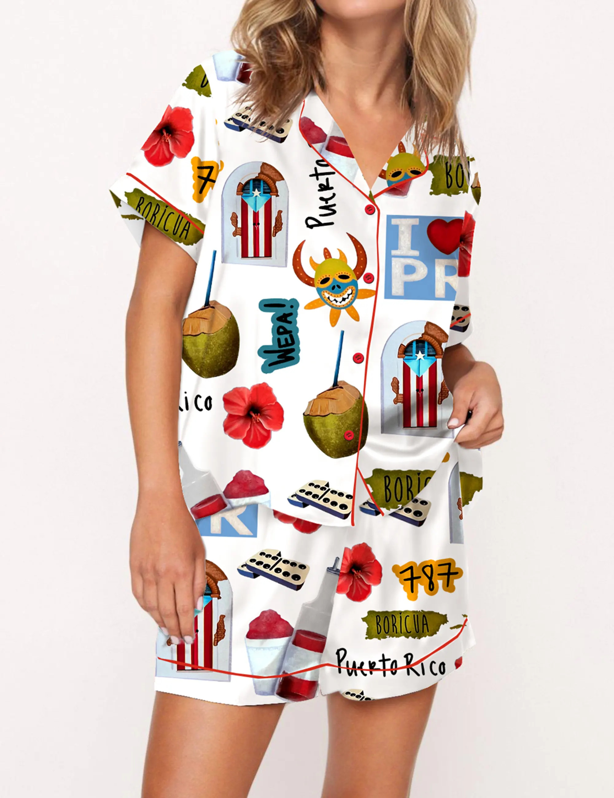 Puerto Rico Travel Satin Pajama Set For Women