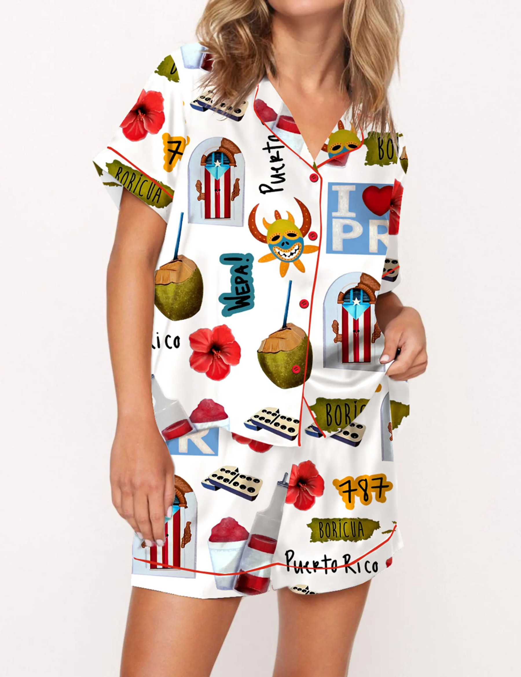 Puerto Rico Travel Satin Pajama Set For Women