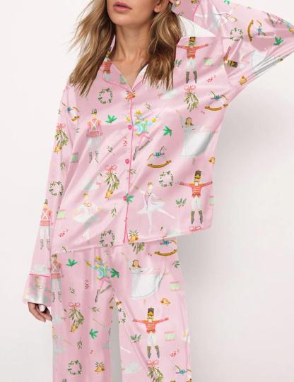 Pink Nutcracker Ballet Satin Pajama Set