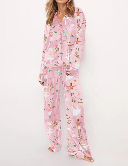 Pink Nutcracker Ballet Satin Pajama Set