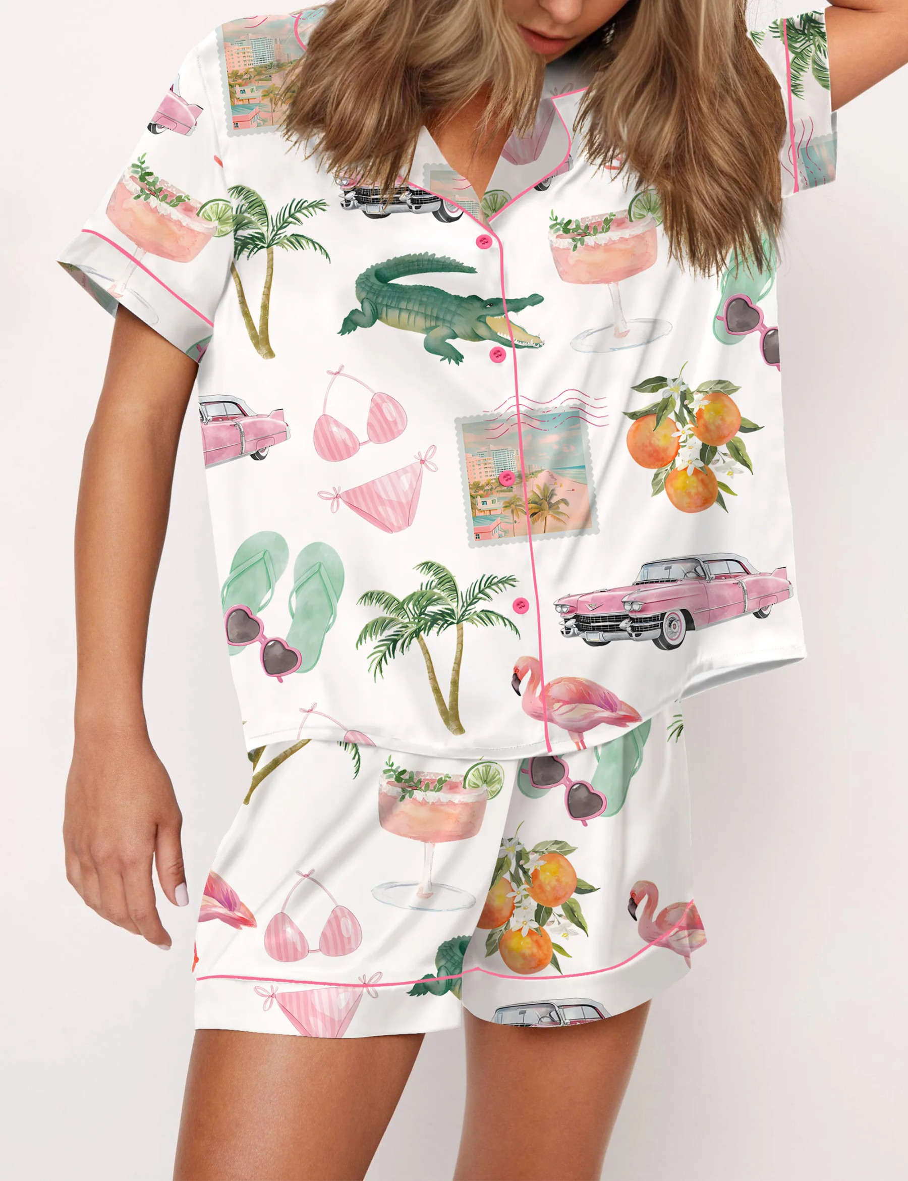 Florida Palm Beach Satin Pajama Set For Women