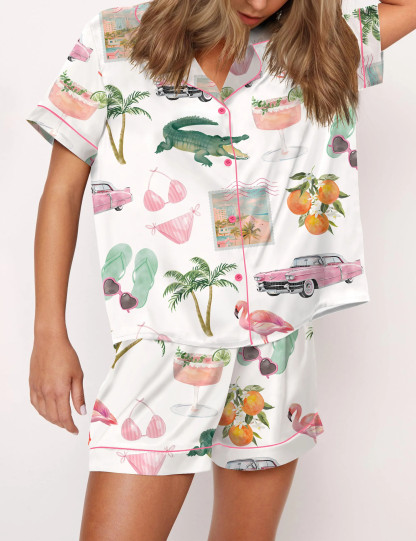 Florida Palm Beach Satin Pajama Set For Women