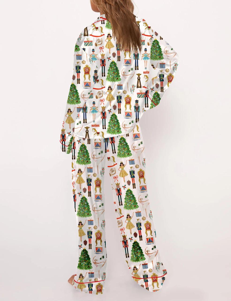 Christmas Nutcracker Silky Satin Pajama Set For Women