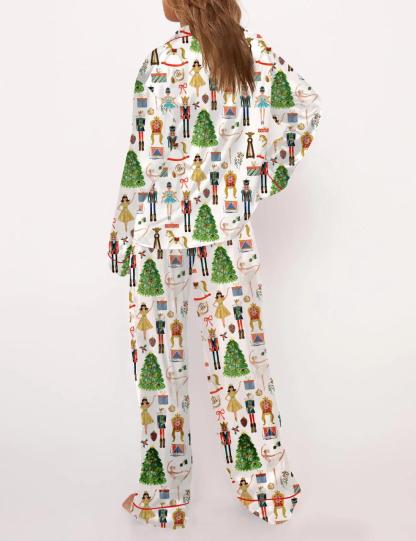 Christmas Nutcracker Silky Satin Pajama Set For Women