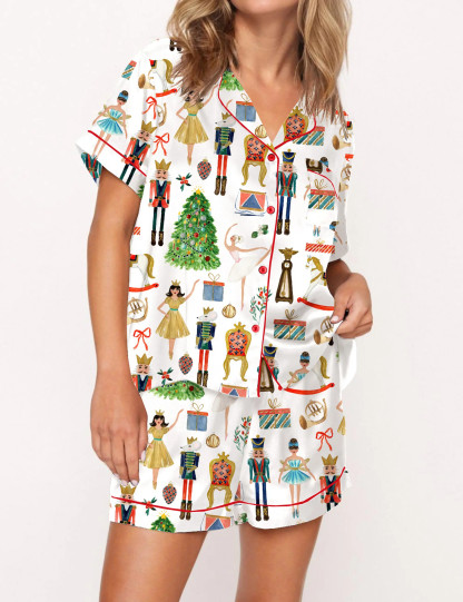 Christmas Nutcracker Silky Satin Pajama Set For Women