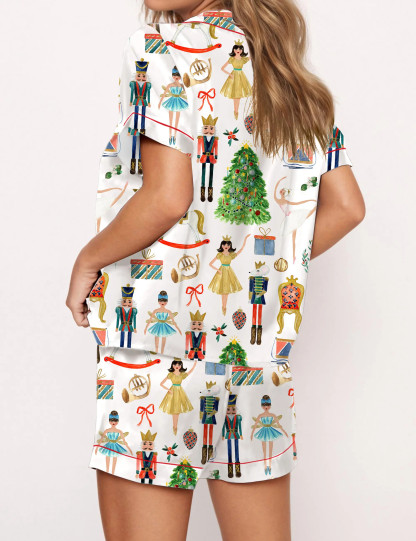 Christmas Nutcracker Silky Satin Pajama Set For Women