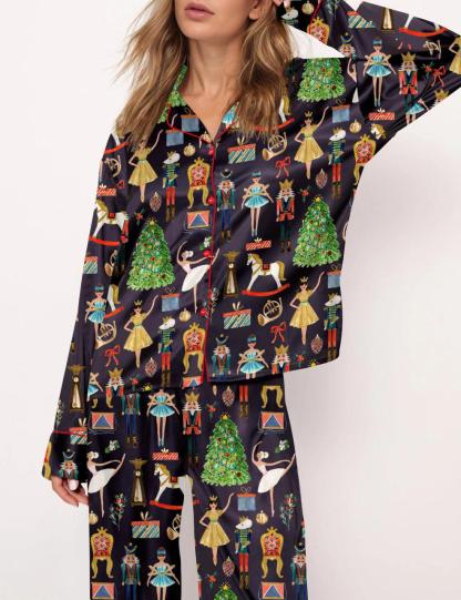 Christmas Nutcracker Silky Satin Pajama Set For Women