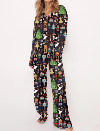 Christmas Nutcracker Silky Satin Pajama Set For Women