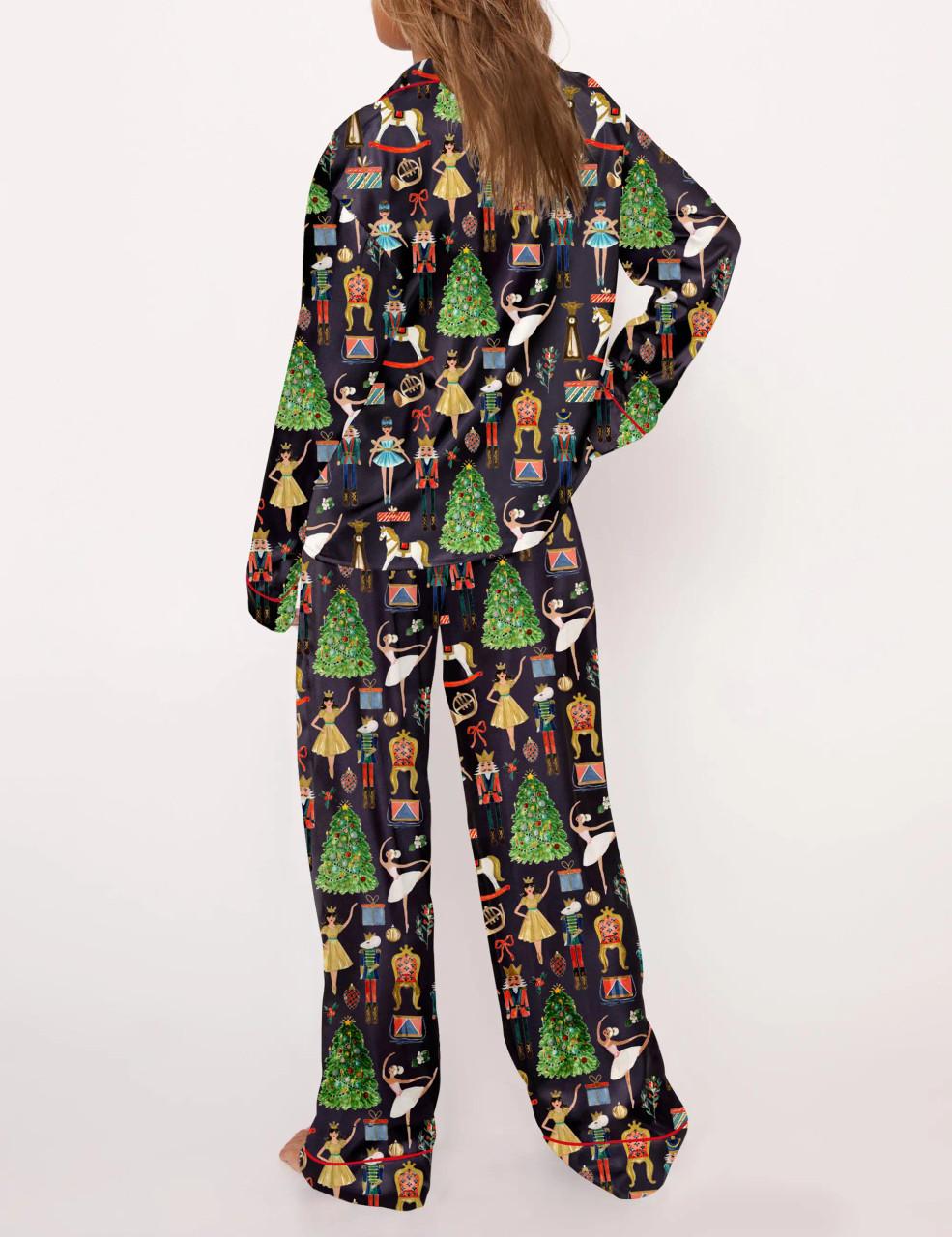 Christmas Nutcracker Silky Satin Pajama Set For Women