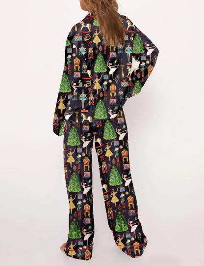 Christmas Nutcracker Silky Satin Pajama Set For Women