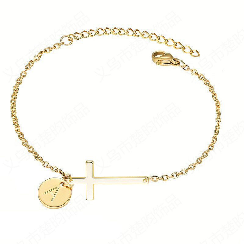 Personalized Cross Initial Disc Bracelet