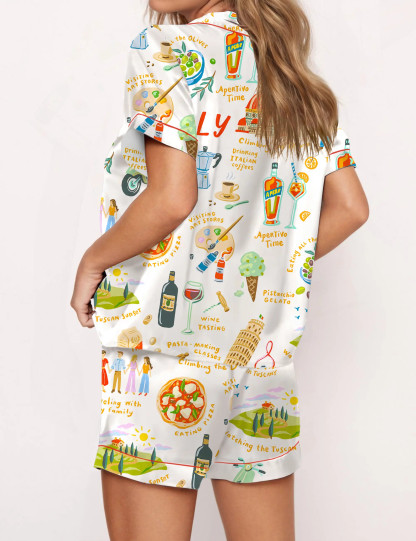 Italian Vacation Silky Satin Pajama Set For Women