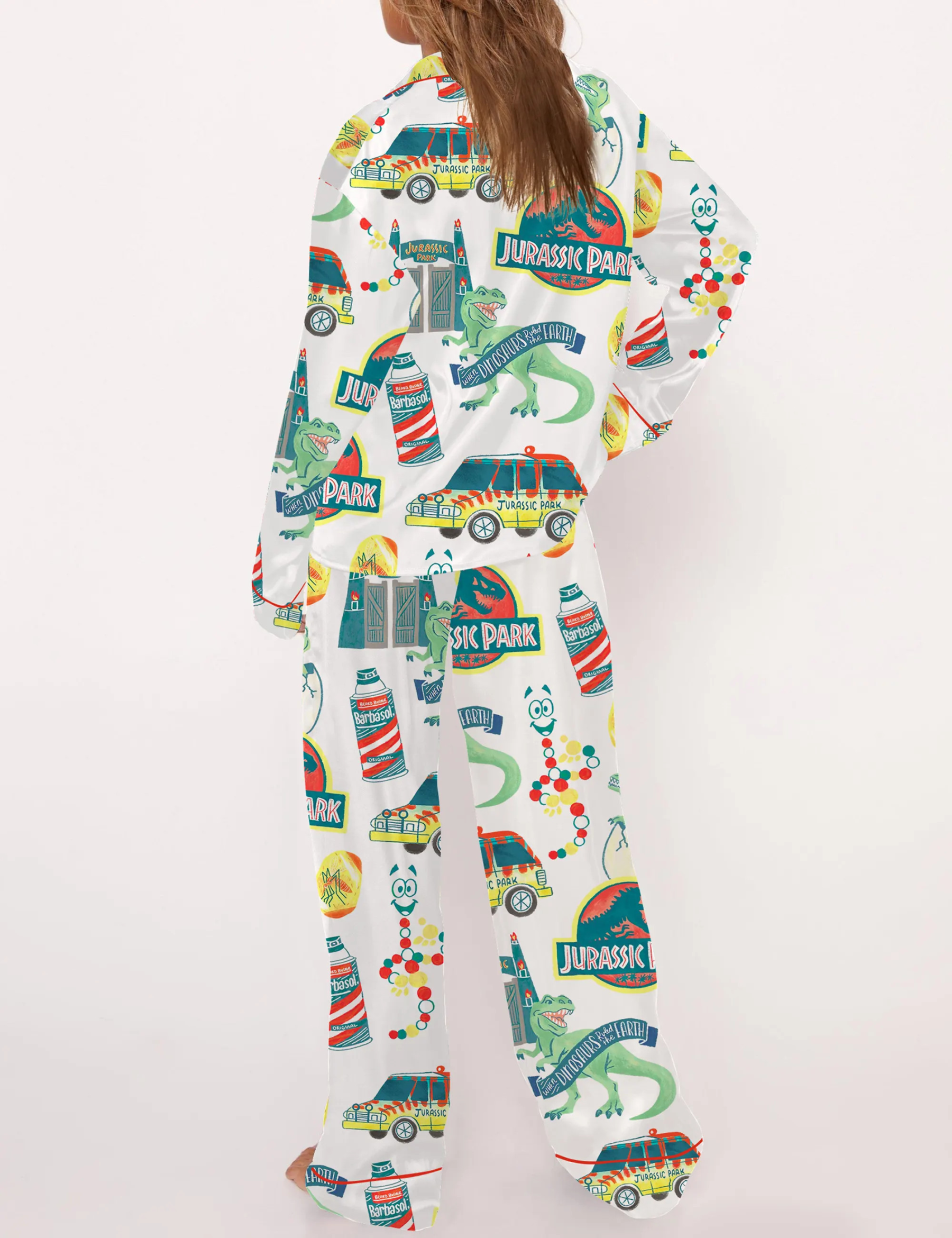 Jurassic Dinosaur Park Satin Pajama Set For Women