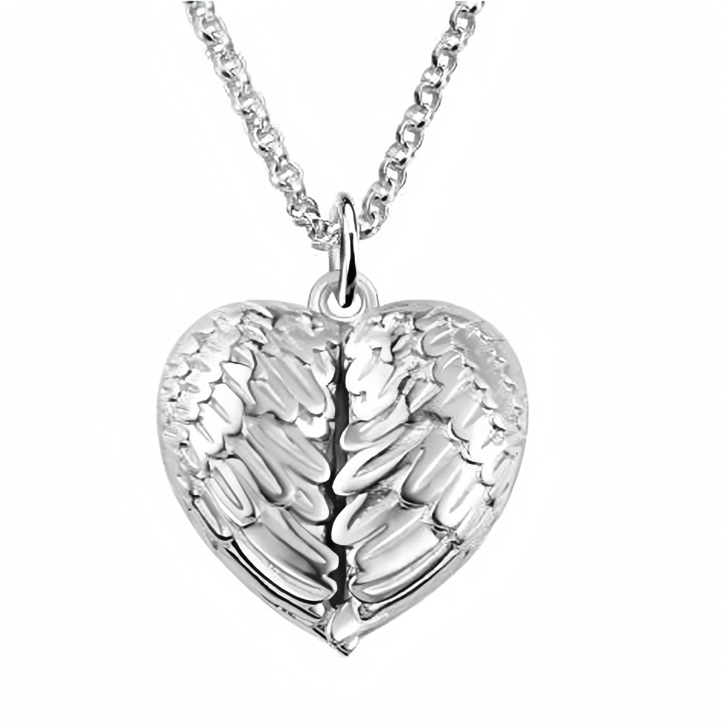 Engraved Angel Wings Heart Photo Locket Sterling Silver Necklace