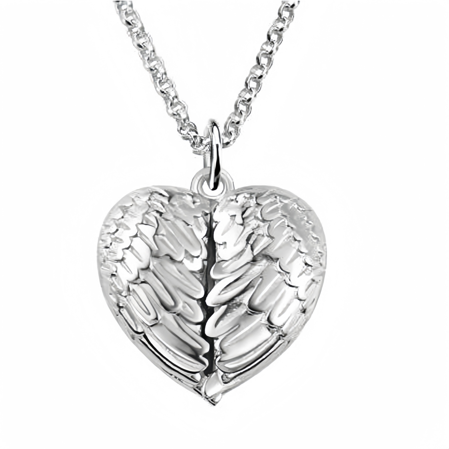 Engraved Angel Wings Heart Photo Locket Sterling Silver Necklace