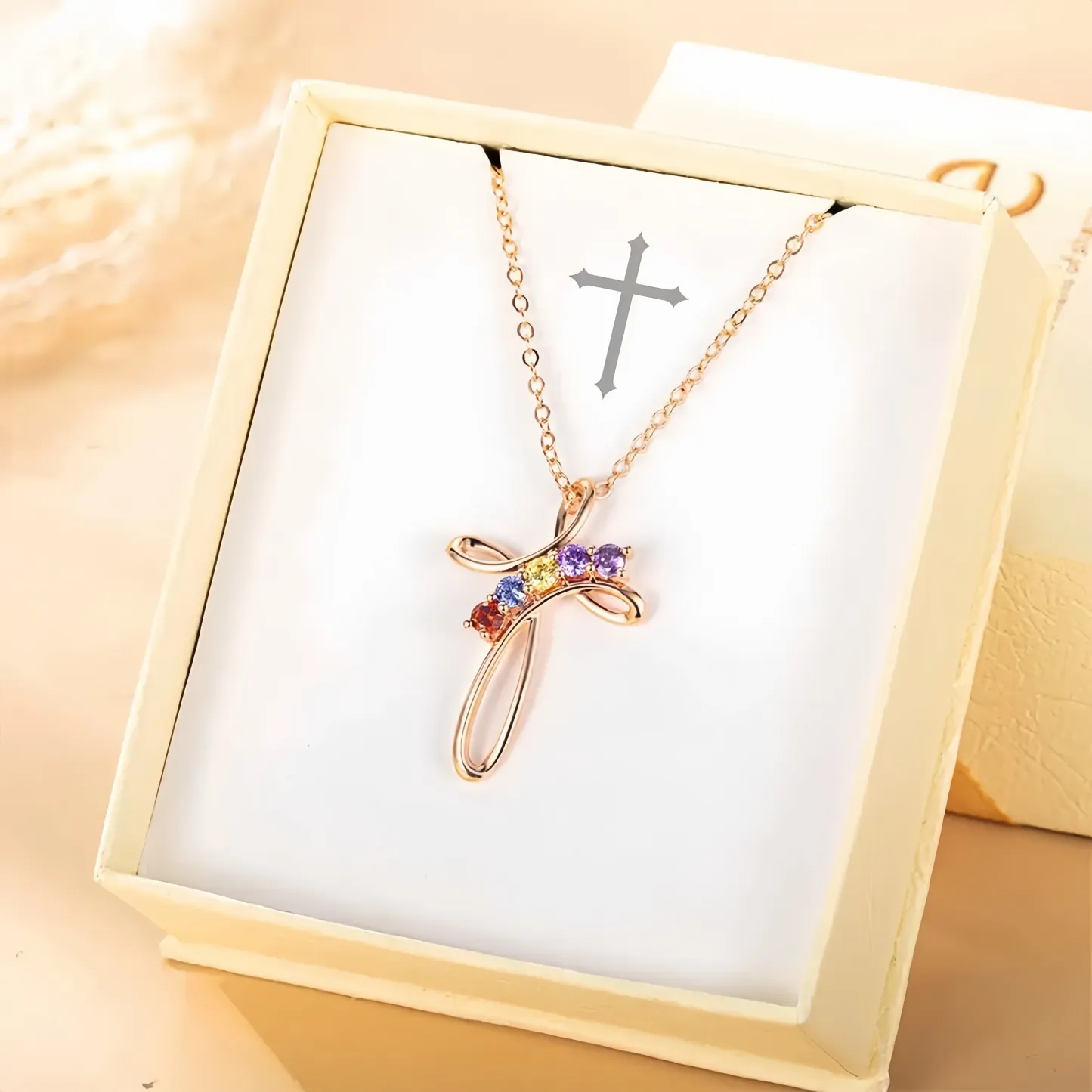 1-7 Birthstone Mother's Day Cross Necklace