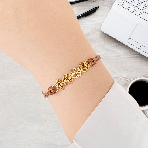 Personalized Minimalist Adjustable 1-8 Birth Flower Waxed Line Bracelet Charm Jewelry Birthday Christmas Gift for Women
