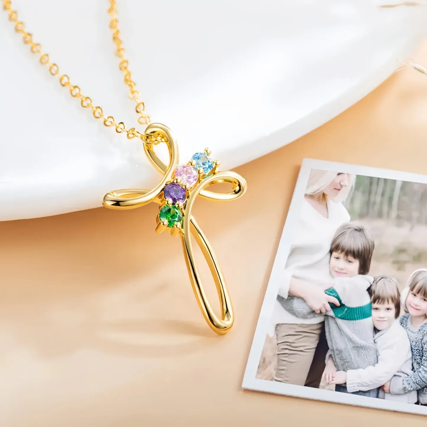 1-7 Birthstone Mother's Day Cross Necklace