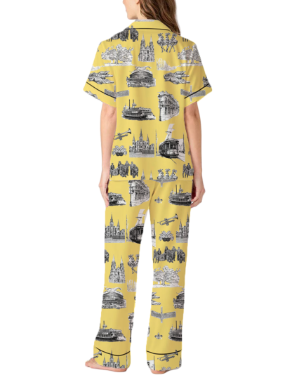 New Orleans Toile Silky Satin Pajama Pants Set For Women
