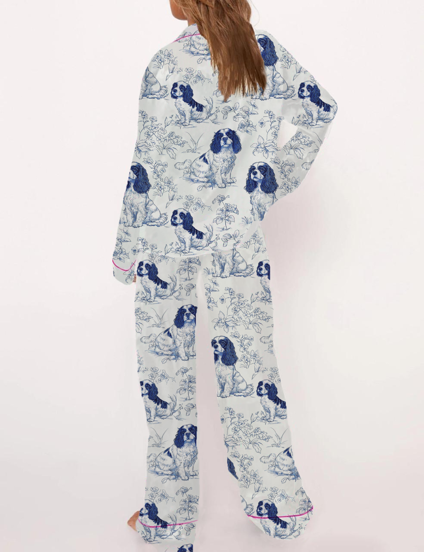 Cavalier King Charles Spaniel Silky Satin Pajama Short Set For Women