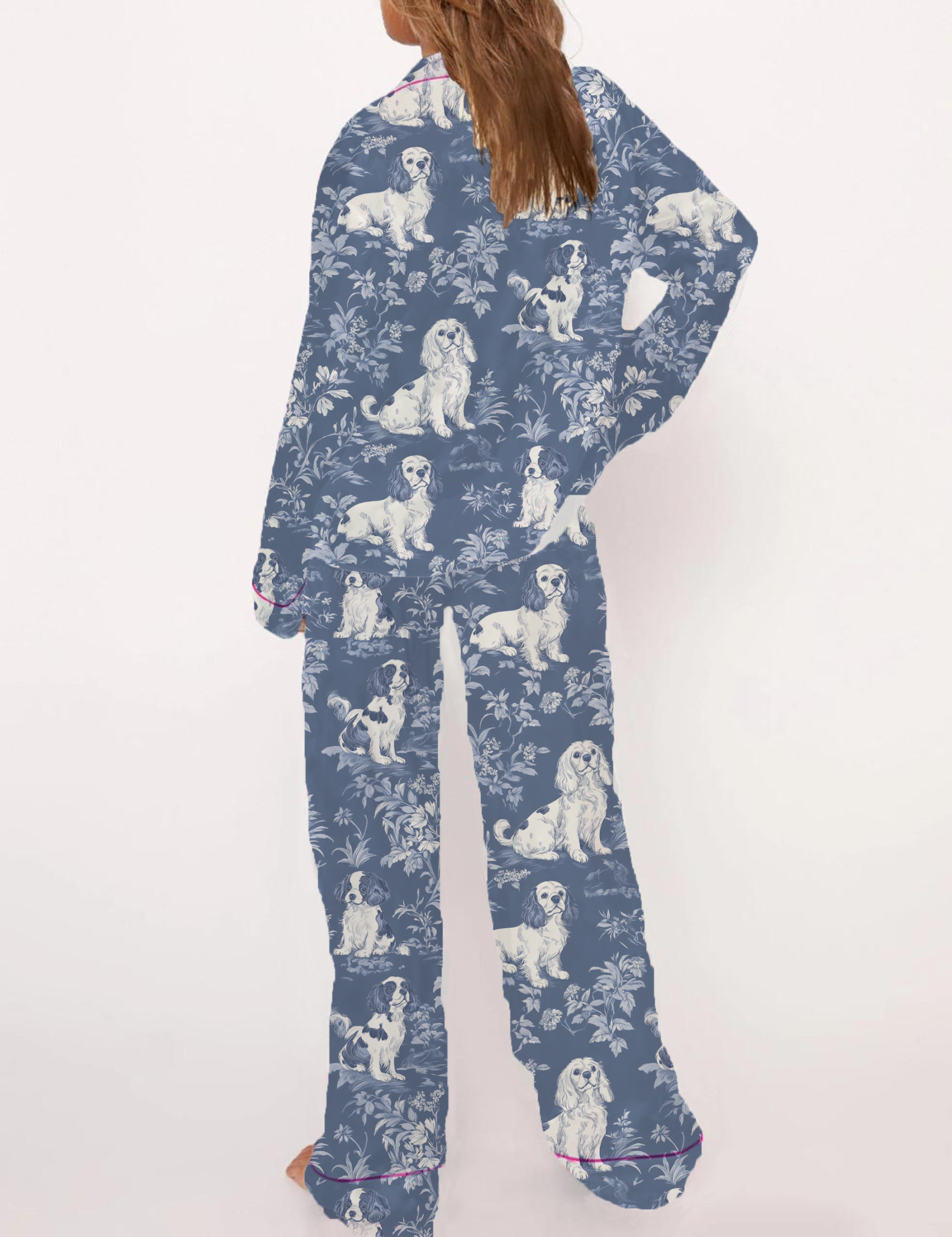 Cavalier King Charles Spaniel Silky Satin Pajama Short Set For Women
