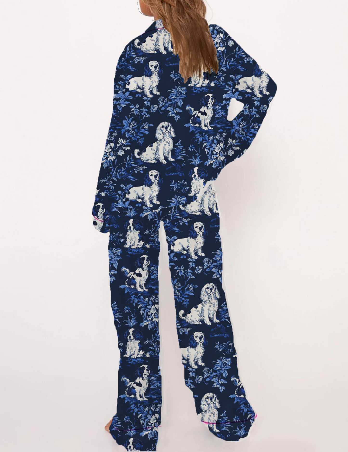 Cavalier King Charles Spaniel Silky Satin Pajama Short Set For Women