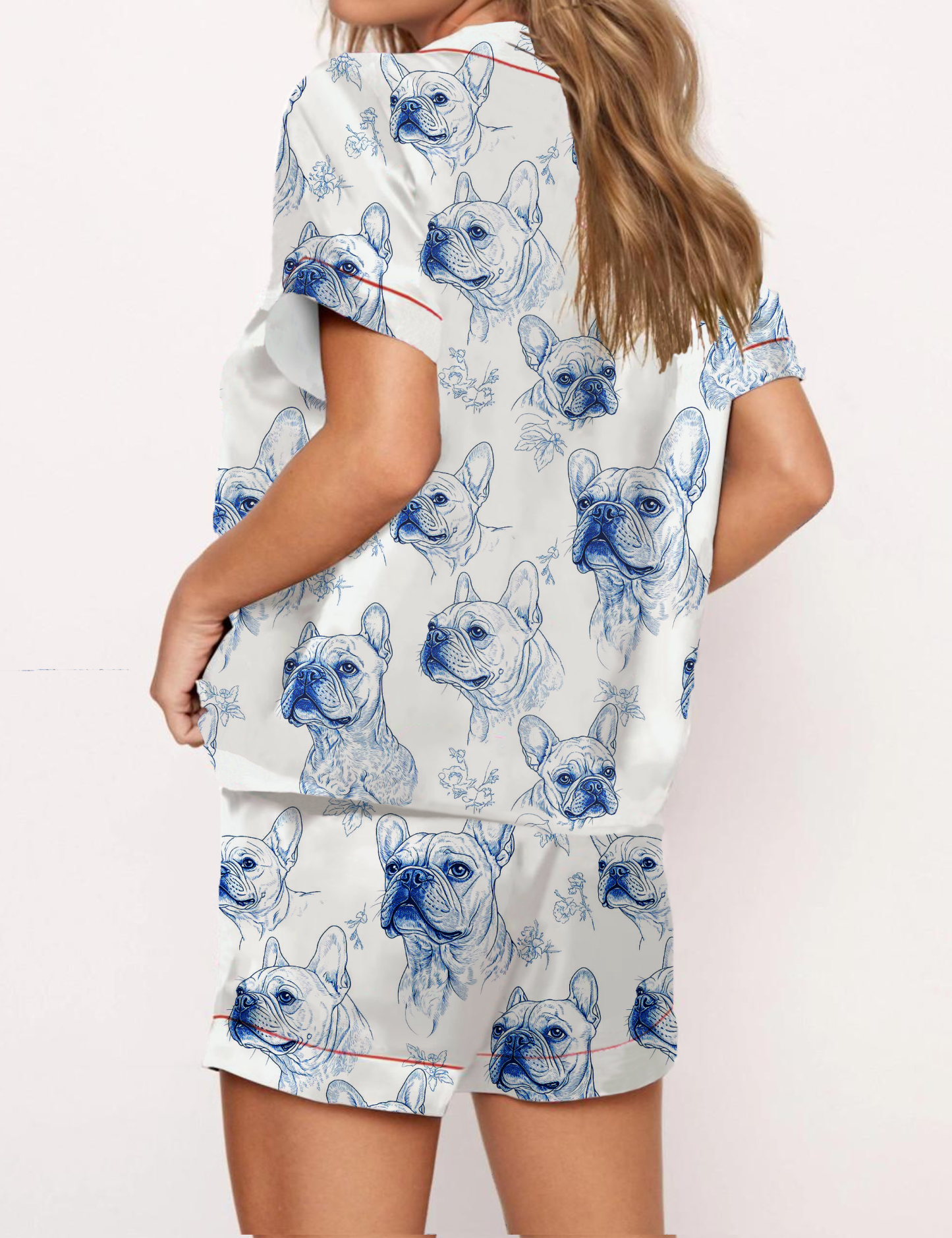 French Bulldogs Silky Satin Pajama Short Set For Women
