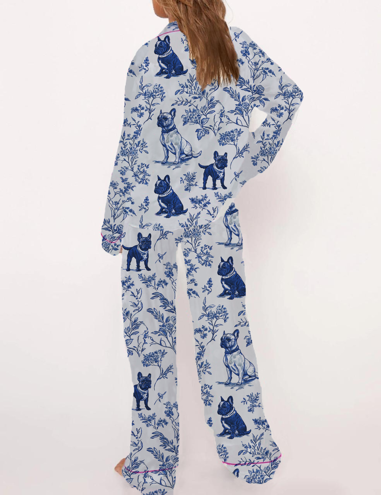French Bulldogs Silky Satin Pajama Short Set For Women