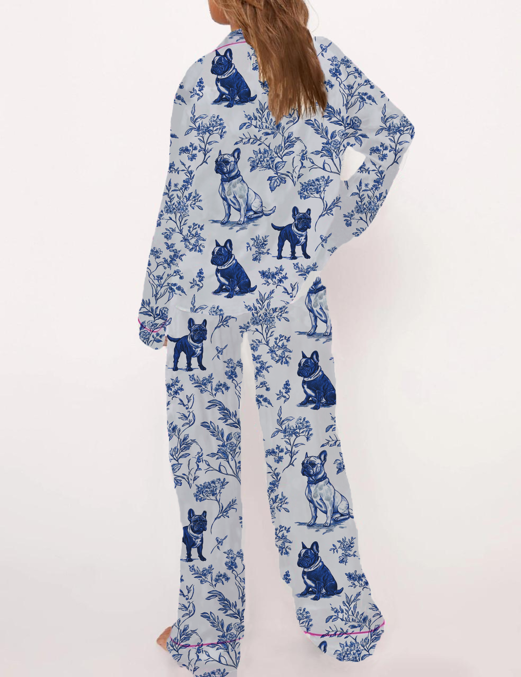 French Bulldogs Silky Satin Pajama Short Set For Women