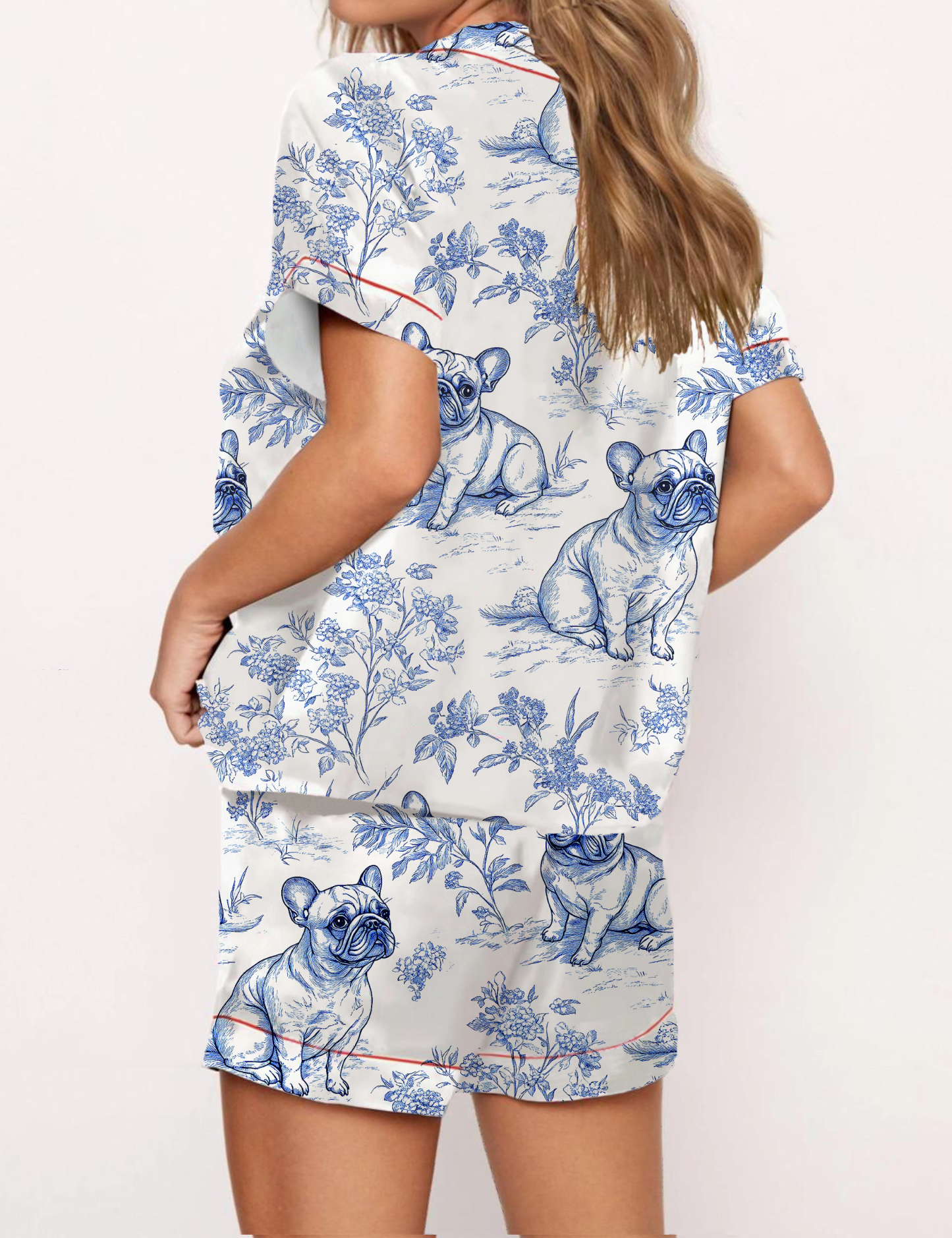 French Bulldogs Silky Satin Pajama Short Set For Women