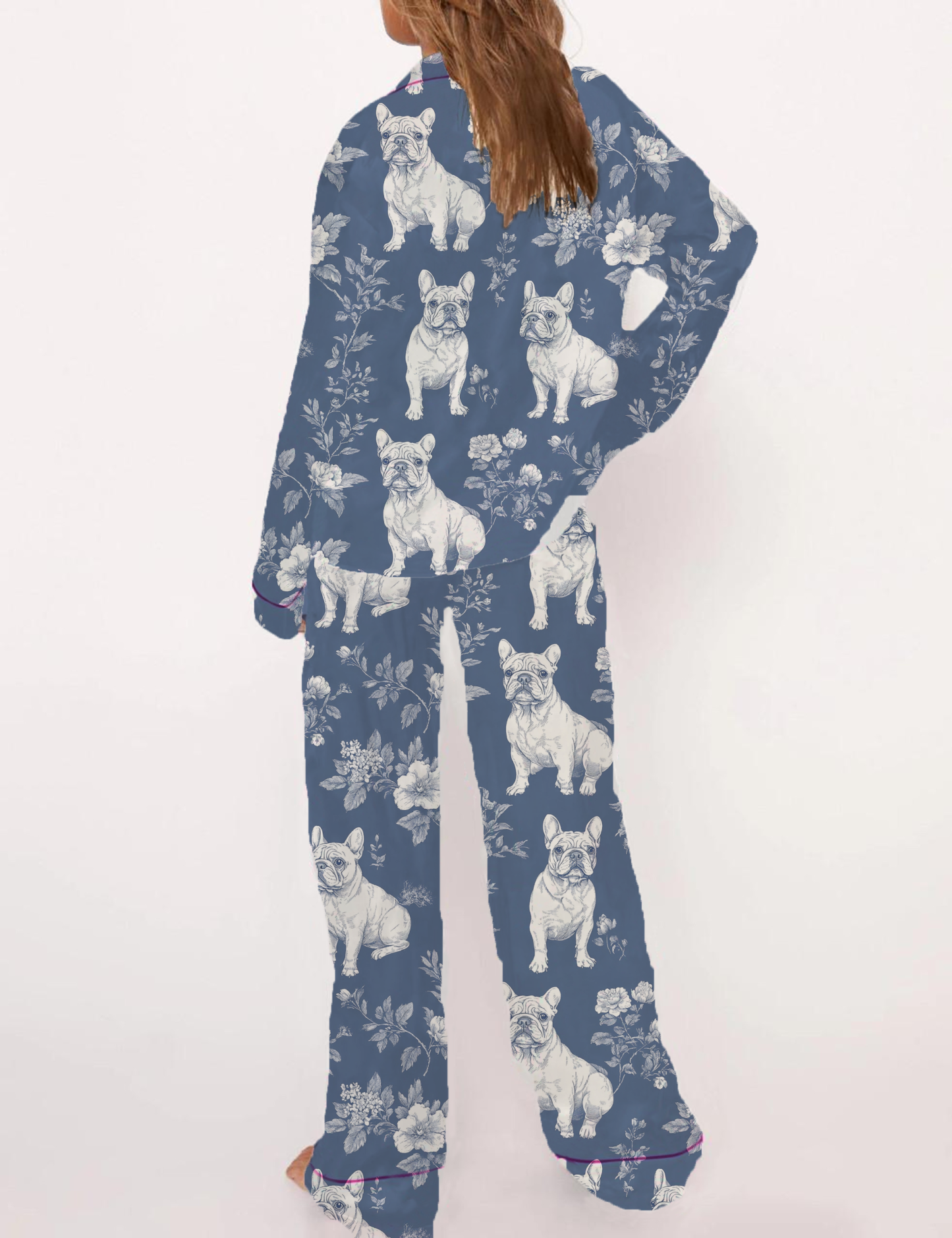 French Bulldogs Silky Satin Pajama Short Set For Women
