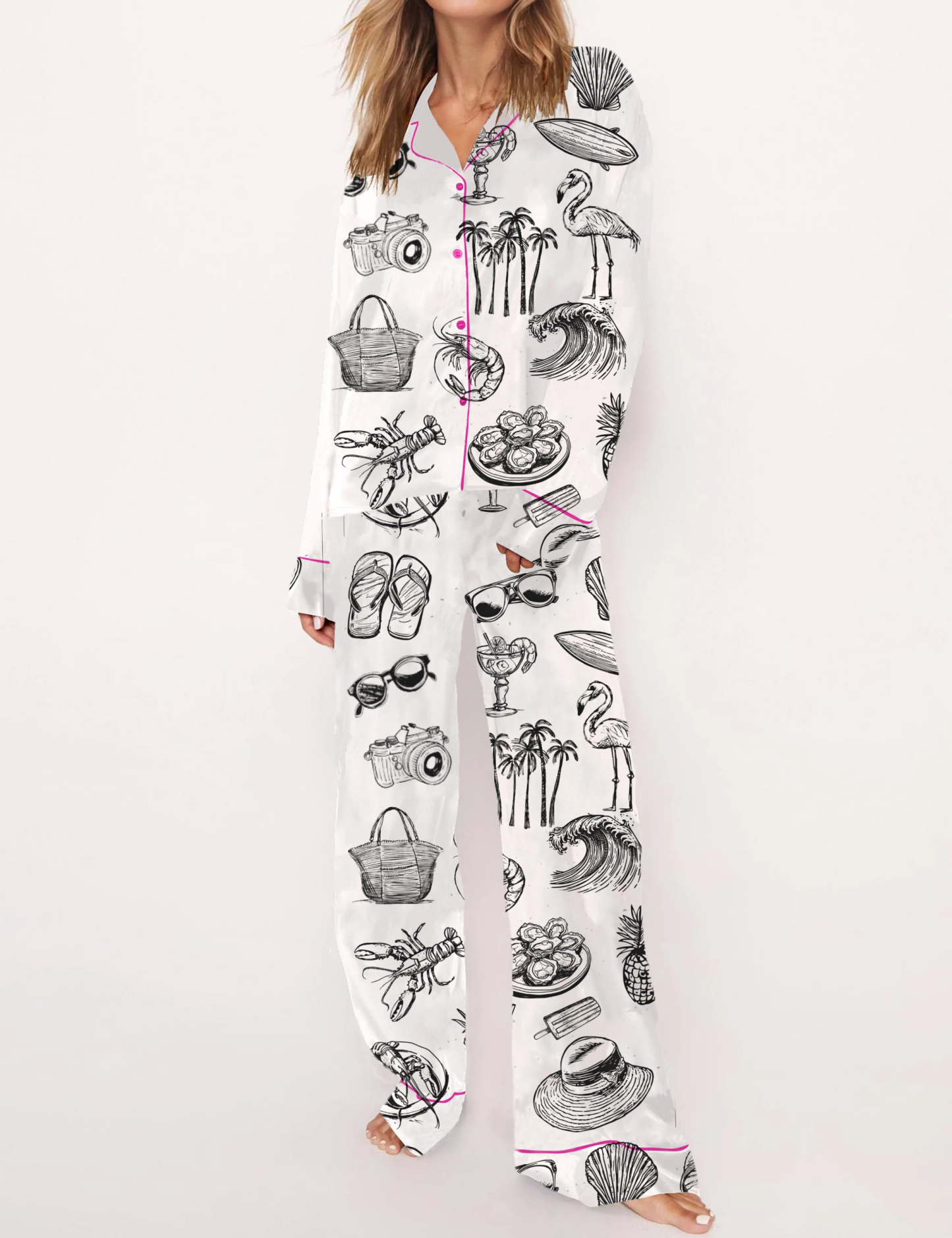 Beach Vibes Silky Satin Pajama Short Set For Women