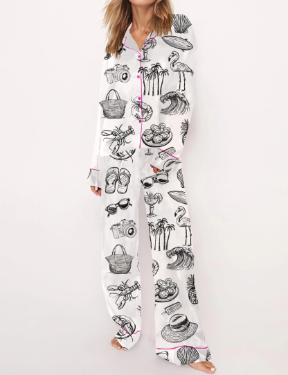 Beach Vibes Silky Satin Pajama Short Set For Women