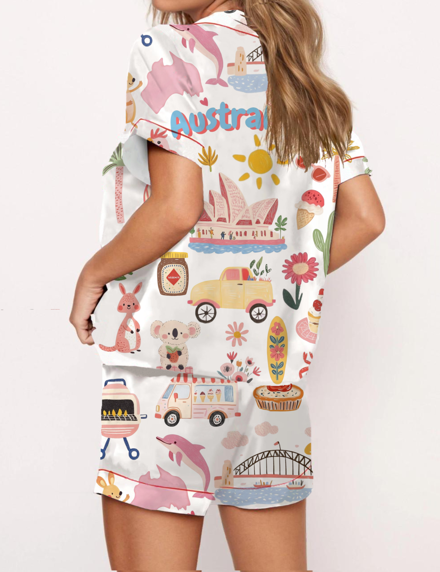 Australian Travel Silky Satin Pajama Short Set For Women