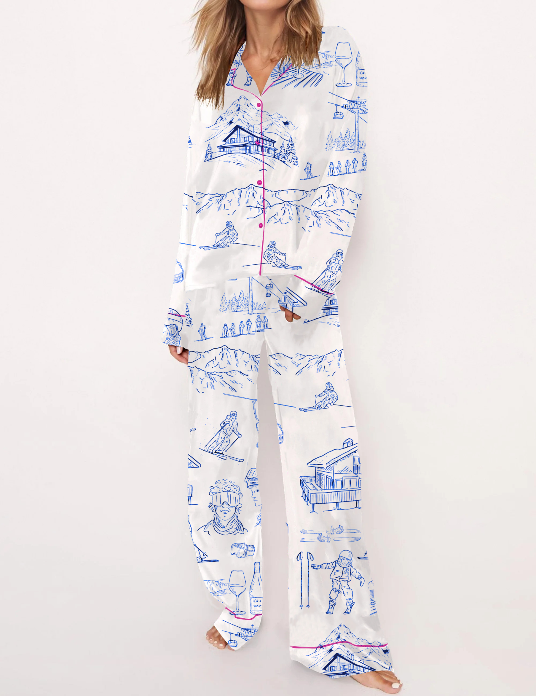Après Ski Toile Silky Satin Pajama Short Set For Women