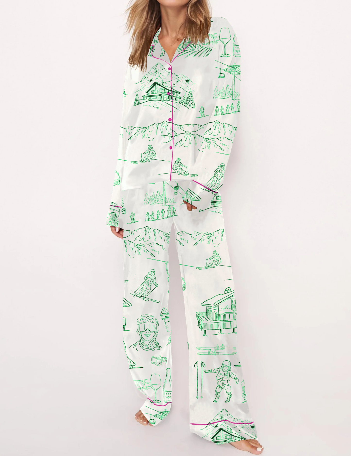 Après Ski Toile Silky Satin Pajama Short Set For Women