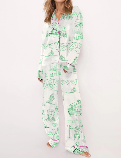 Après Ski Toile Silky Satin Pajama Short Set For Women