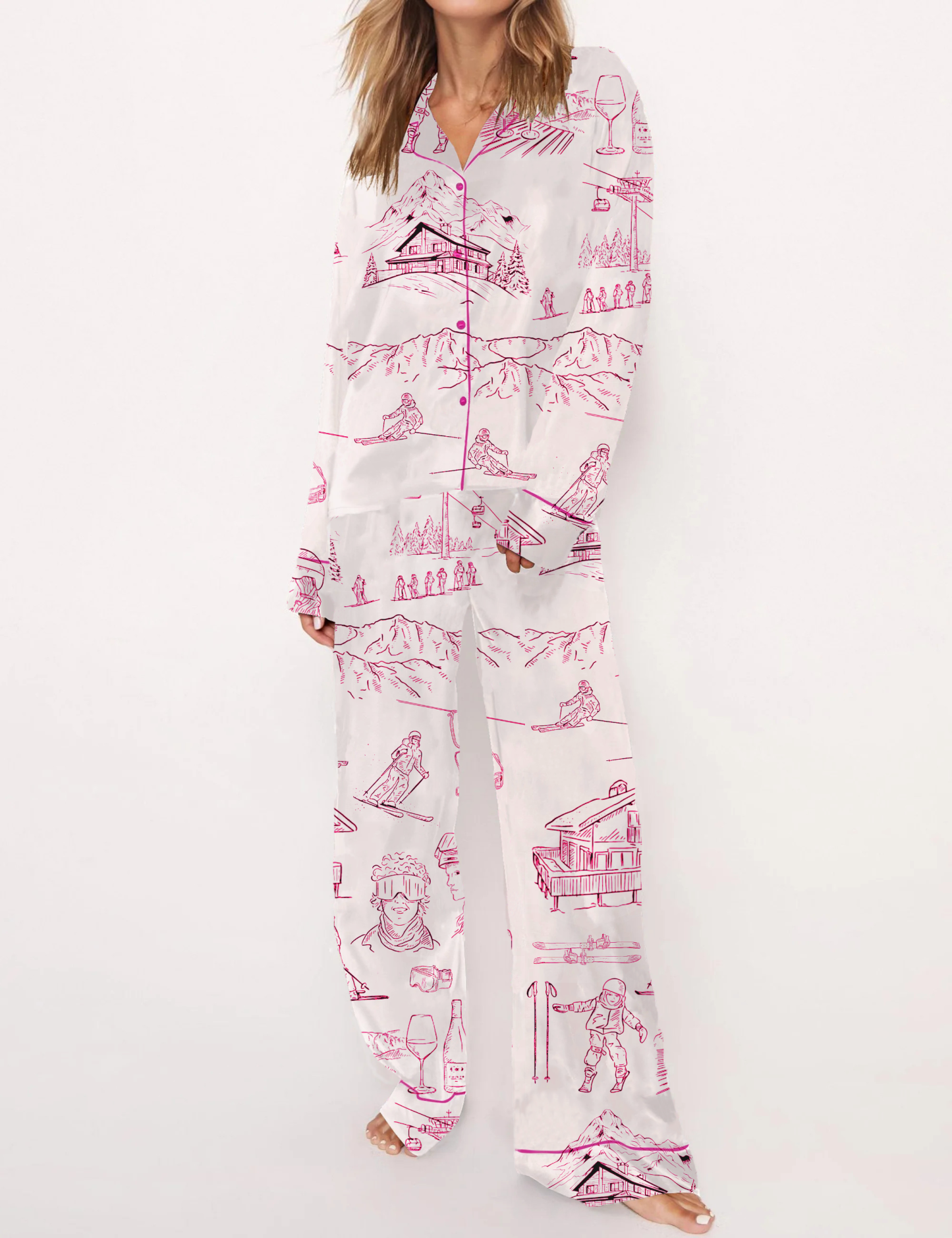 Après Ski Toile Silky Satin Pajama Short Set For Women