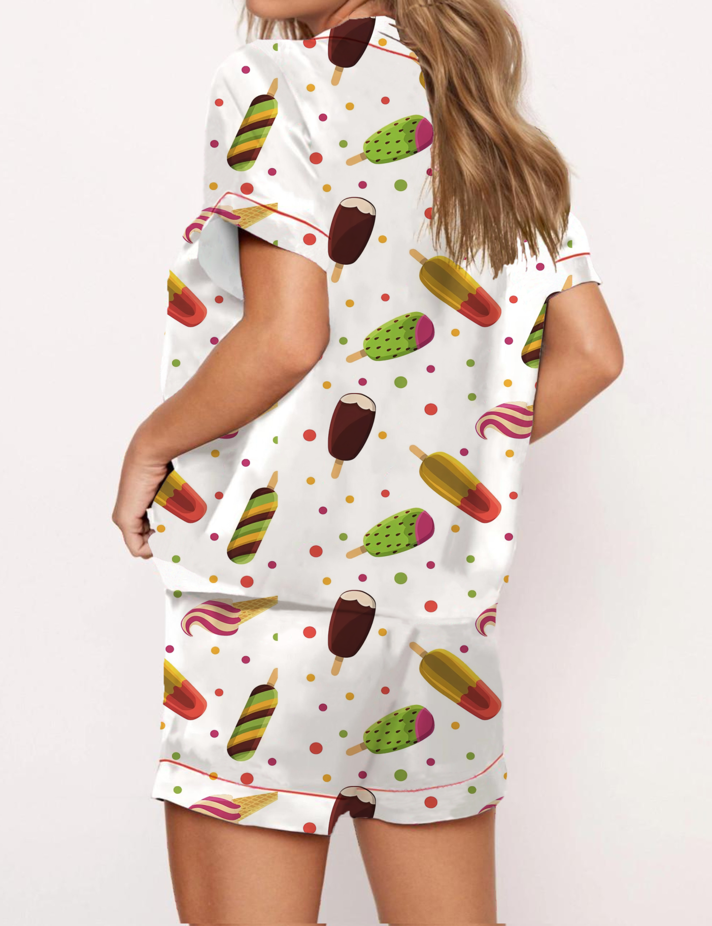 Colorful Ice - Cream Patterns Satin Pajama Short Set