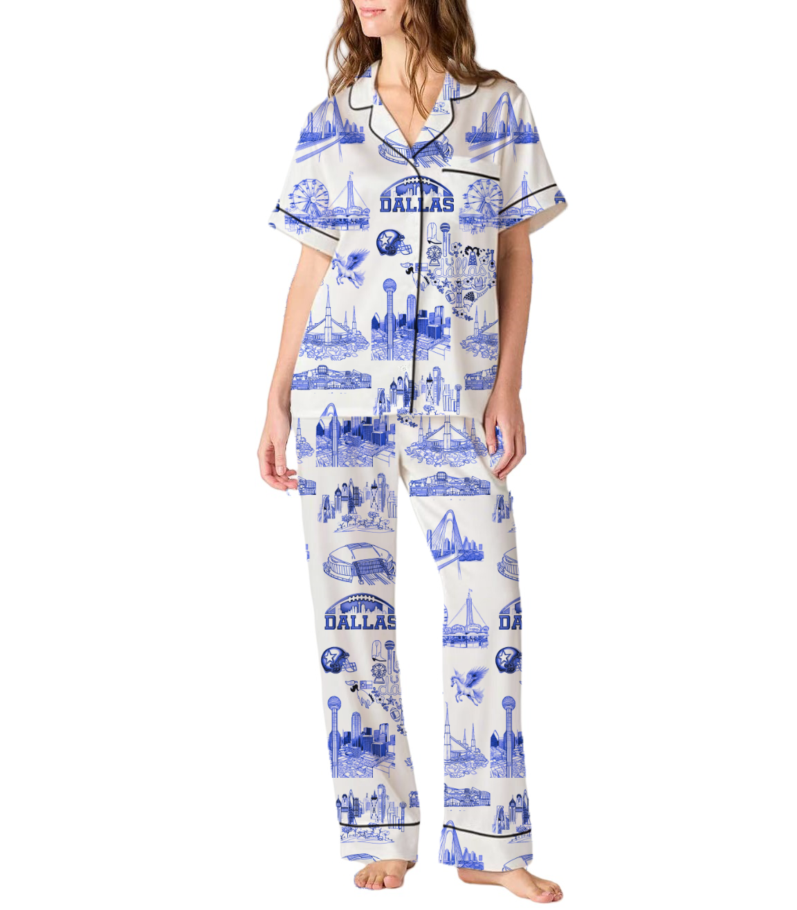 Dallas Toile Silky Satin Pajama Pants Set For Women