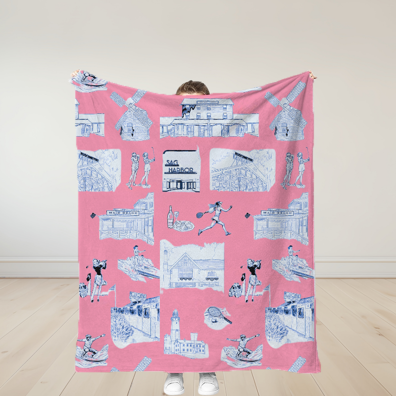 Personalized Hamptons Toile Traditional Soft Throw Blanket Birthday
