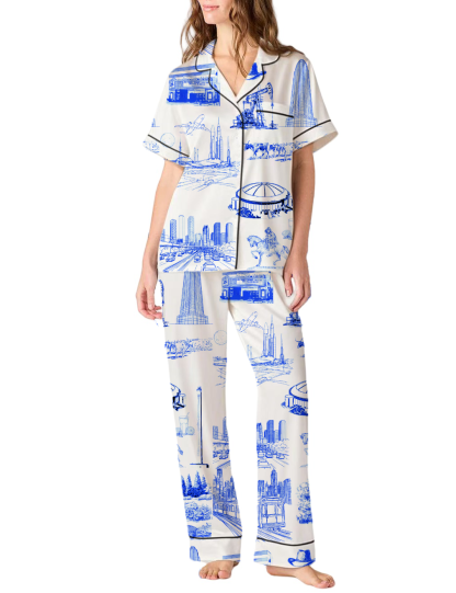 Houston Toile Silky Satin Pajama Pants Set For Women