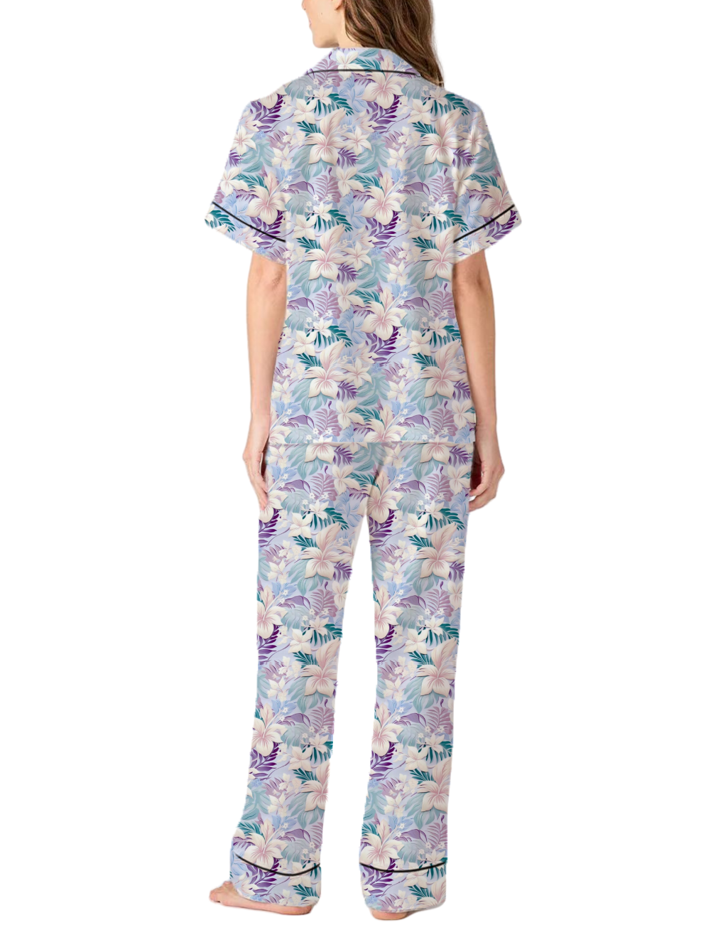 Hawaiian Style Pattern Silky Satin Pajama Pants Set For Women
