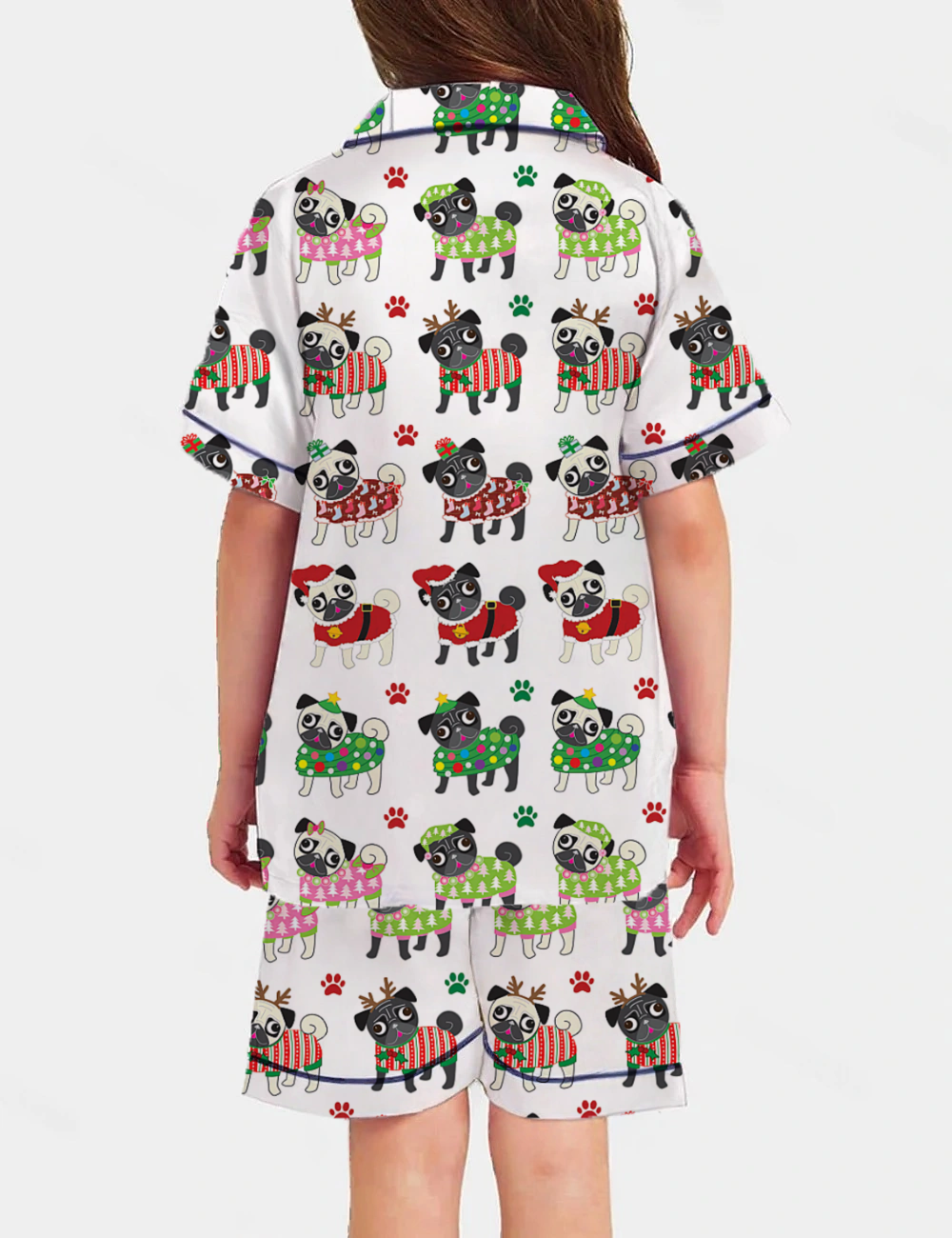 Christmas Ugly Sweater Pug Kid's Short Sleeve  Silky Satin Pajama Set 