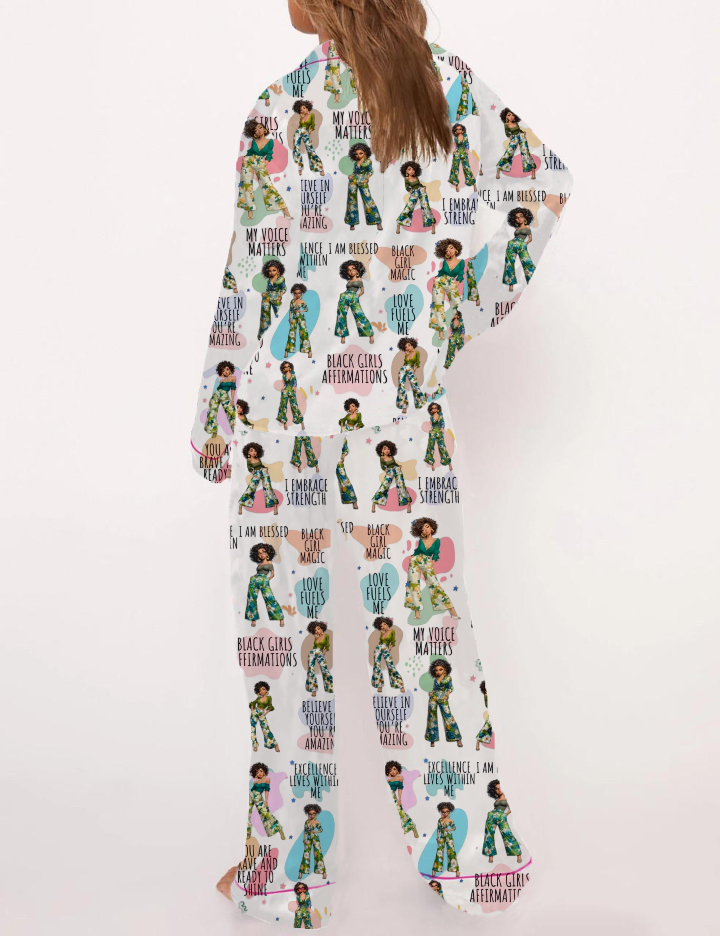  Confident Black Girl Silky Satin Pajama Set For Women