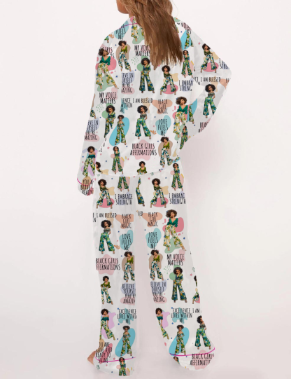  Confident Black Girl Silky Satin Pajama Set For Women