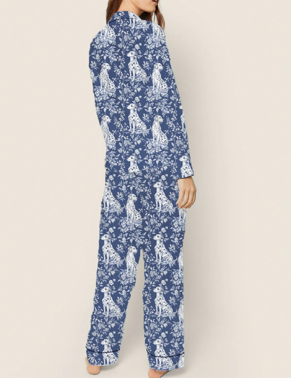 Dalmation Dog Toile Silky Satin Pajama Set For Women