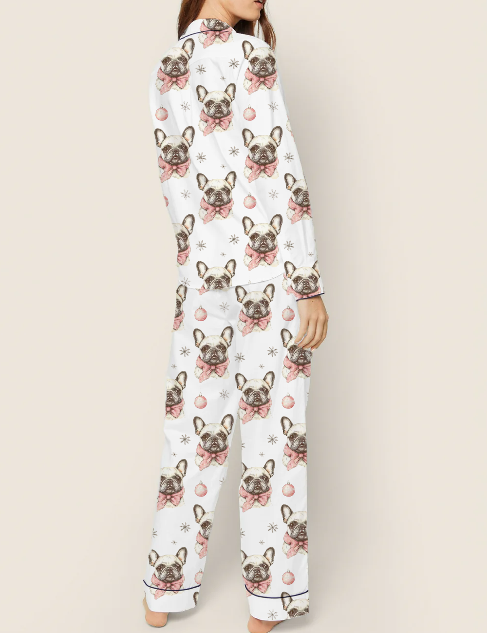 Bow French Bulldogs Silky Satin Pajama Set For Women