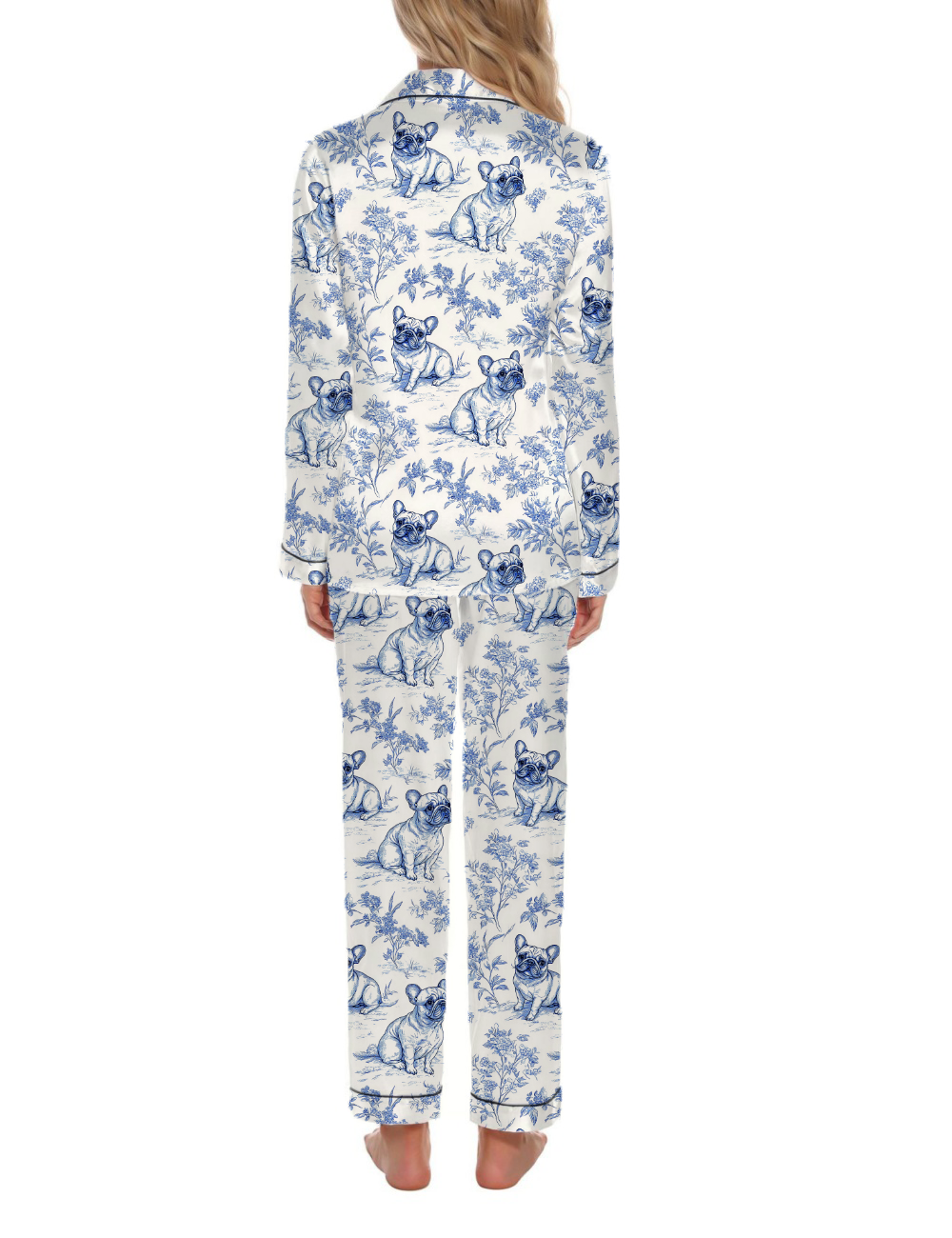 French Bulldogs Toile Silky Satin Pajama Set For Women