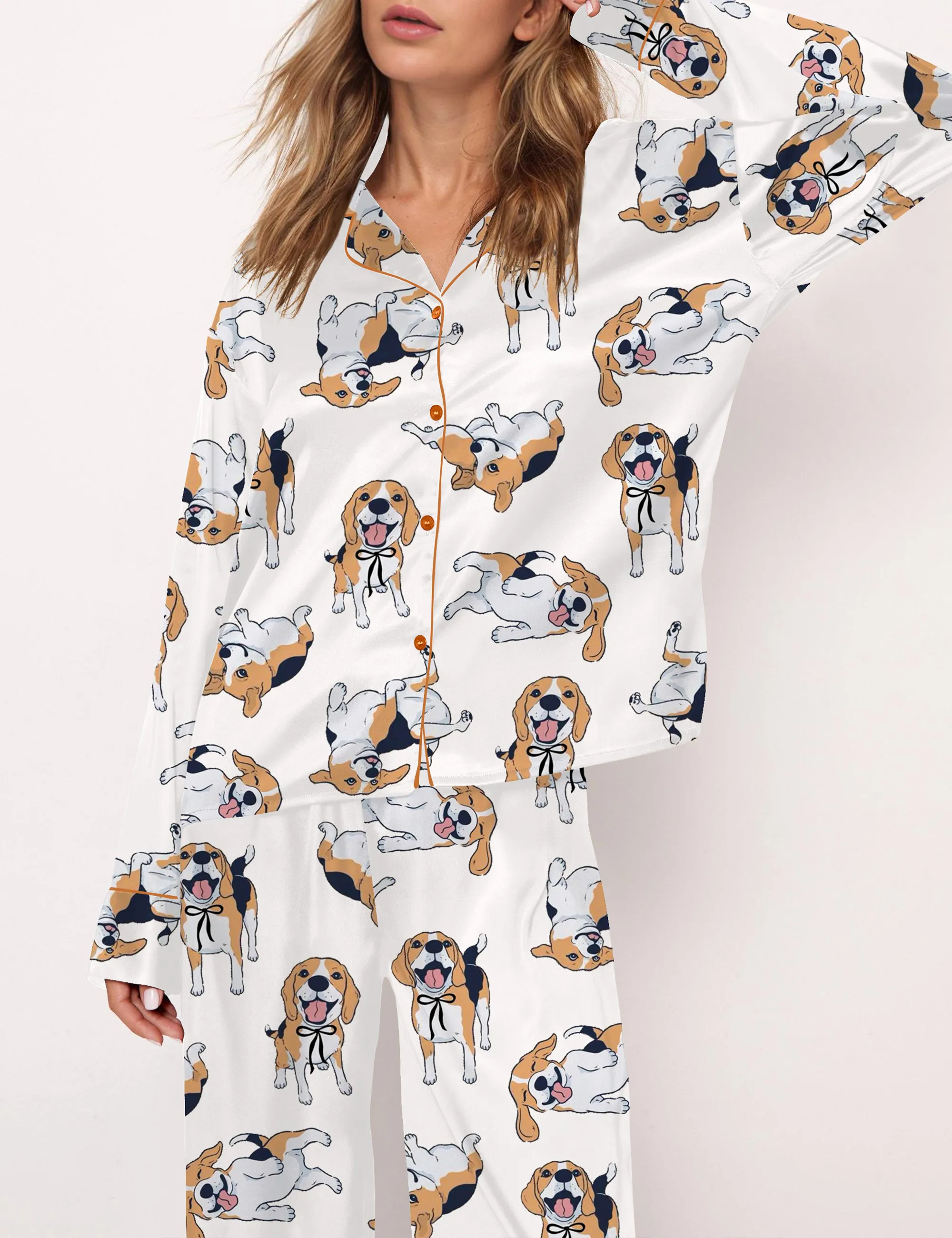 Beagle Silky Satin Pajama Set For Women